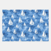 French Riviera Blue Umbrellas Boats Stripes   ラッピングペーパーシート (正面2)