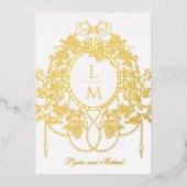 French Rococo Gold Foil Rose Monogram Wedding 箔招待状 (正面)