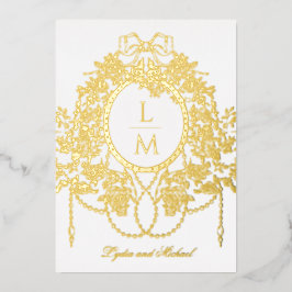 French Rococo Gold Foil Rose Monogram Wedding 箔招待状
