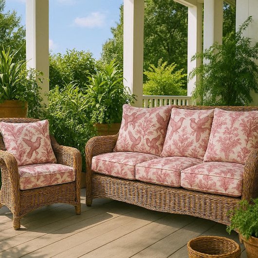 French Rococo Pink Wild Birds Victorian Art Floral ファブリック