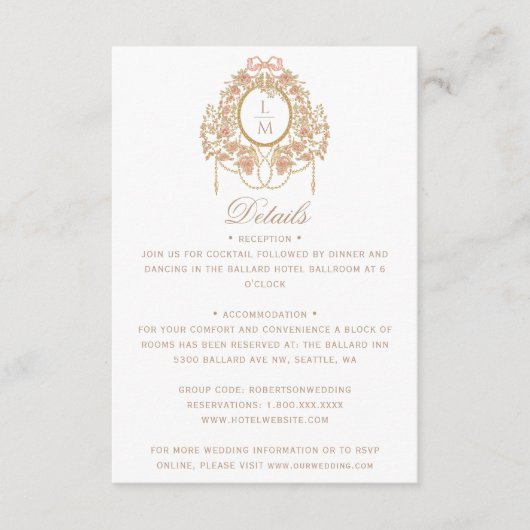 French Rococo Rose Monogram Wedding エンクロージャーカード (正面)