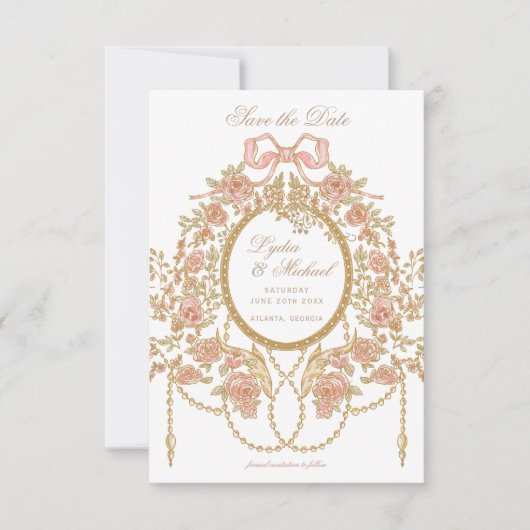 French Rococo Rose Monogram Wedding セーブザデート (正面)