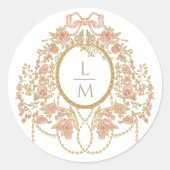 French Rococo Rose Monogram Wedding ラウンドシール (正面)