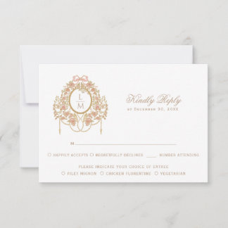 French Rococo Rose Monogram Wedding 出欠カード