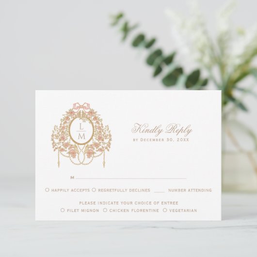 French Rococo Rose Monogram Wedding 出欠カード (スタンド正面)