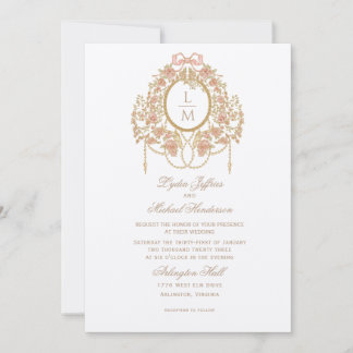 French Rococo Rose Monogram Wedding 招待状
