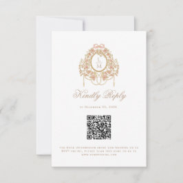 French Rococo Rose Monogram Wedding QR Code 出欠カード