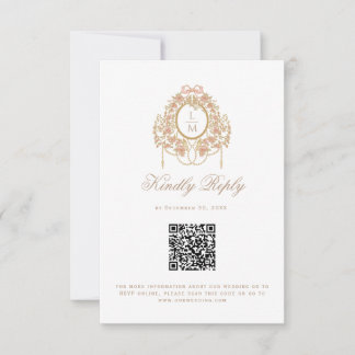 French Rococo Rose Monogram Wedding QR Code 出欠カード