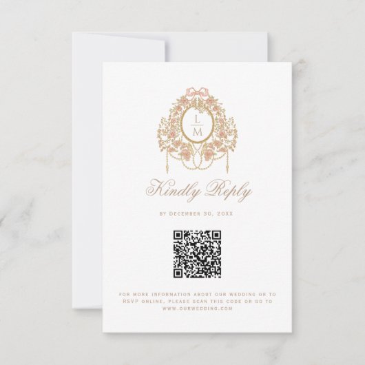 French Rococo Rose Monogram Wedding QR Code 出欠カード (正面)