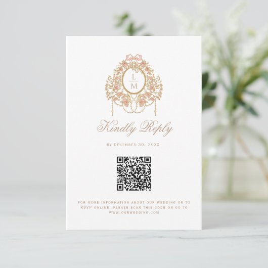 French Rococo Rose Monogram Wedding QR Code 出欠カード (スタンド正面)
