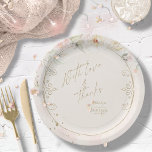 French Romance Wedding Floral Frame Blush ID870 ペーパープレート<br><div class="desc">Ornate borders and frames, subtle floral accents and watercolor backgrounds all in soft shades of blush, ivory and gold, combine with a collage of French graphics in this romantic wedding collection. This coordinating paper plate features 'With love & thanks' script text, a lush floral border, gold frame and a template...</div>