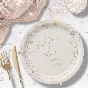 French Romance Wedding Floral Frame Blush ID870 ペーパープレート