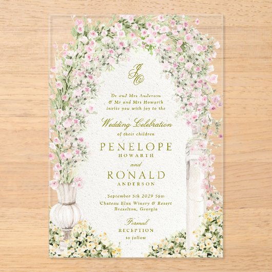 french romantic garden arch monogram royal wedding アクリル招待状 (正面)