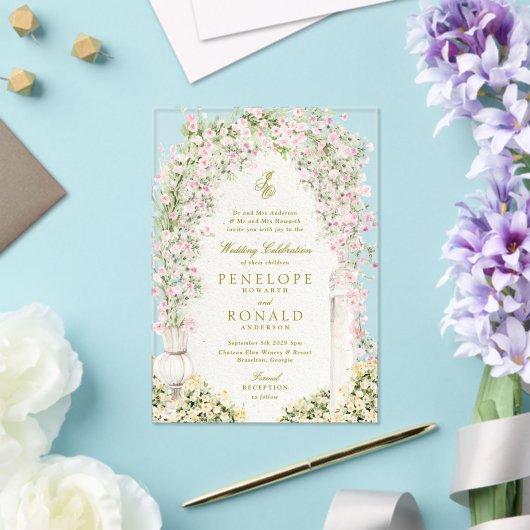 french romantic garden arch monogram royal wedding アクリル招待状 (インサイチュ (ウェディング))