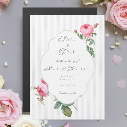 French Rose Botanical Wedding Save the Date マグネット招待状