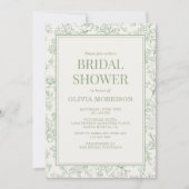 French Sage Green Ivory Photo Bridal Shower 招待状 (正面)
