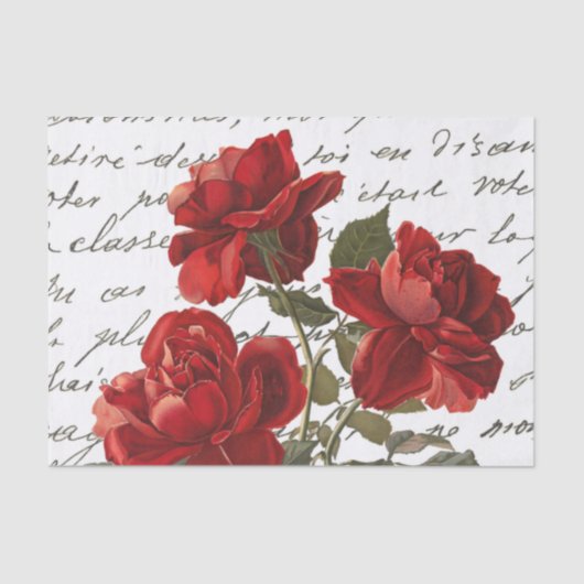 French Script Red Rose Floral Vintage 薄葉紙 (正面)