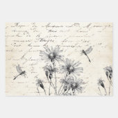 French Script Wildflower Dragonfly Decoupage Craft ラッピングペーパーシート (正面3)