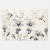 French Script Wildflower Dragonfly Decoupage Craft ラッピングペーパーシート (正面2)