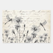 French Script Wildflower Dragonfly Decoupage Craft ラッピングペーパーシート (正面)
