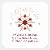 French  Sophisticated Gold & Dark Red Snowflake スクエアシール (正面)