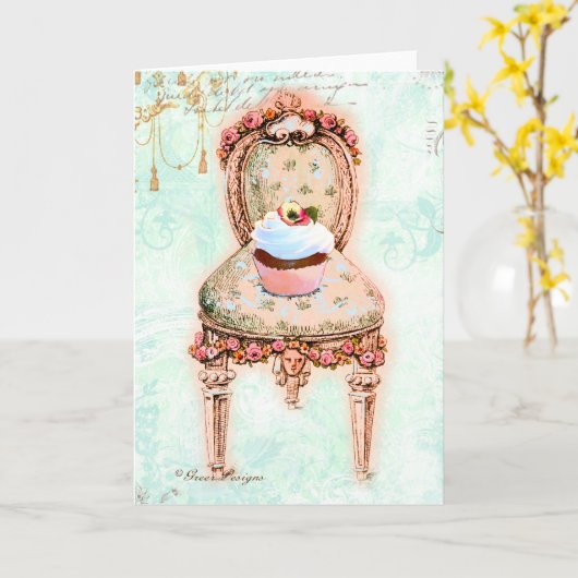 French Tea Party Cupcake Design カード (黄色い花)