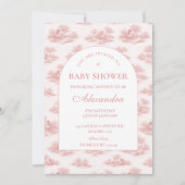 French Toile Baby Shower Pink 招待状 (正面)