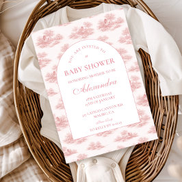French Toile Baby Shower Pink 招待状