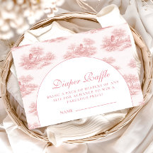 French Toile Baby Shower Pink Diapper Raffle