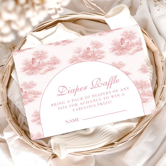 French Toile Baby Shower Pink Diapper Raffle エンクロージャーカード