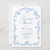 French Toile Blue and White Floral Bridal Shower 招待状 (正面)