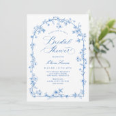 French Toile Blue and White Floral Bridal Shower 招待状 (スタンド正面)