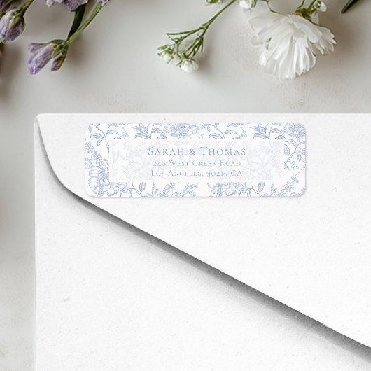 French Toile Blue Chinoiserie Return Address ラベル