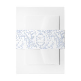 French Toile Blue Floral Chinoiserie Monogram 招待状ベリーバンド