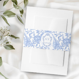 French Toile Blue Floral Chinoiserie Monogram 招待状ベリーバンド