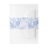 French Toile Blue Floral Chinoiserie Monogram 招待状ベリーバンド (正面例)