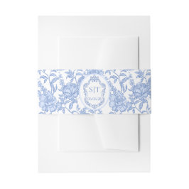French Toile Blue Floral Chinoiserie Monogram 招待状ベリーバンド