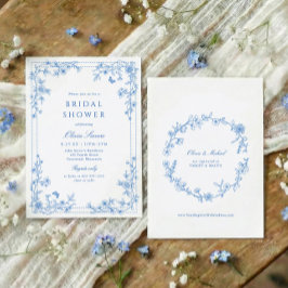 French Toile Chinoise Blue and White Bridal Shower 招待状