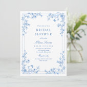 French Toile Chinoise Blue and White Bridal Shower 招待状 (スタンド正面)