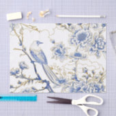 French-Toile Chinoiserie Bird in Blue and Gold 薄葉紙 (クラフト)