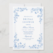 French Toile Chinoiserie Blue White Bridal Shower 招待状 (正面)