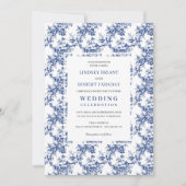 French Toile de Jouy Blue Floral Wedding Invite 招待状 (正面)