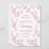 French Toile de Jouy Roses Dusty Pink Wedding  招待状 (正面)