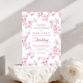 French Toile de Jouy Roses Dusty Pink Wedding  招待状