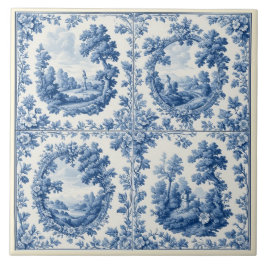 French Toile De Juoy Pastoral Rustic Country Blue  タイル