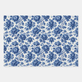 French Toile Dreamy Blue Engraved Floral Grandeur ラッピングペーパーシート (正面)
