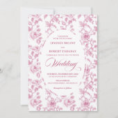 French Toile Roses Blush Pink Wedding Invitation 招待状 (正面)