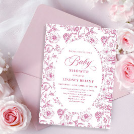 French Toile Roses Dusty Pink Baby Shower Invite 招待状