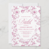 French Toile Roses Dusty Pink Bridal Shower Invite 招待状 (正面)