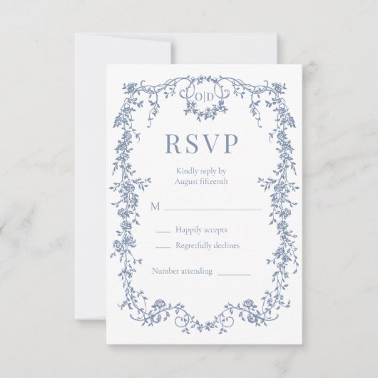 French Victorian Dusty Blue Wedding RSVP  (正面)